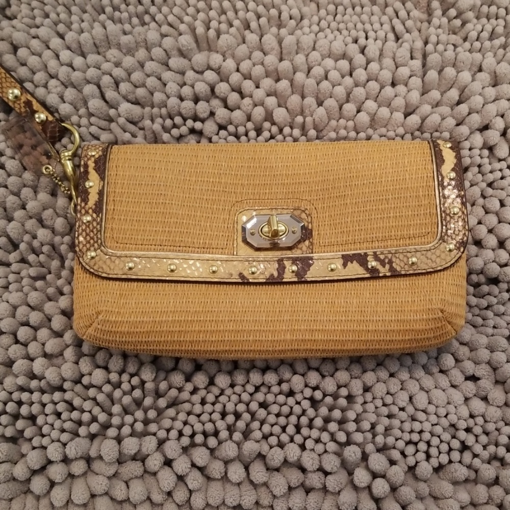 Coach Natural Straw Studded Wristlet